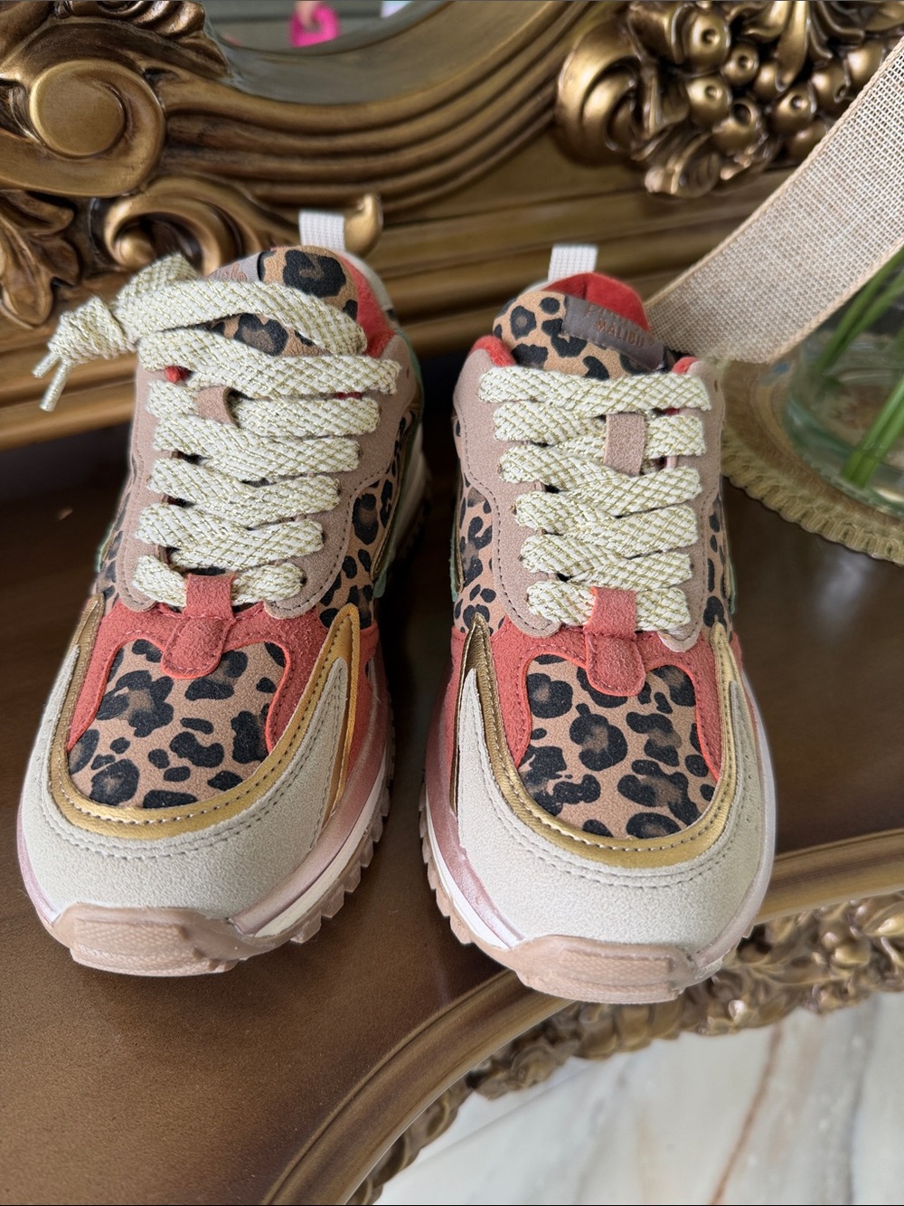Woman  Leopard Print Chunky Sneakers - Pink, Tan & Brown. Never worn.